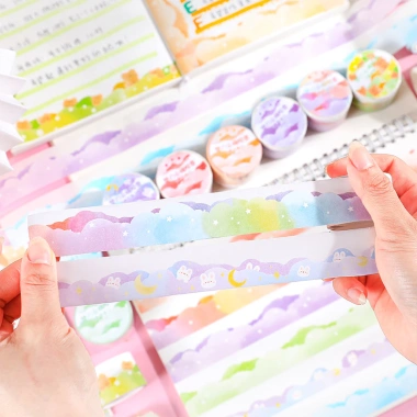 Giảm Giá Washi Tape Họa Tiết Mây Trời Lấp Lánh – Băng Keo Peach Decor Sổ Vở Bullet Journal 5.000₫