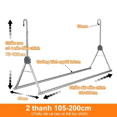 Giàn Phơi Ban Công Đa Năng – Sào Phơi Quần Áo Không Khoang Đục, Điều Chỉnh Chiều Cao, Giá 309.000₫ 9