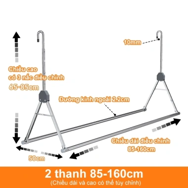 Giàn Phơi Ban Công Đa Năng – Sào Phơi Quần Áo Không Khoang Đục, Điều Chỉnh Chiều Cao, Giá 309.000₫ 10