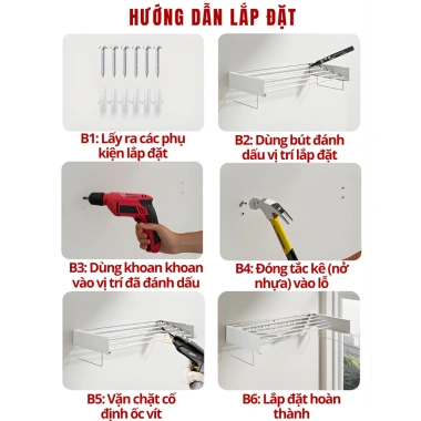 Giàn Phơi Gắn Tường HIKARI EA-23 Thép Carbon Chống Gỉ Tiết Kiệm Không Gian 549k 9