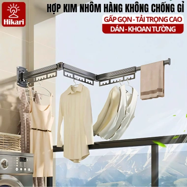 Giàn Phơi Gấp Gọn HIKARI EA-09 Nhôm Không Gỉ, Không Khoan Đục, Chịu Tải Cao