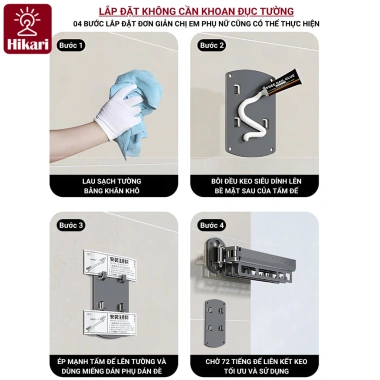 Giàn Phơi Gấp Gọn HIKARI EA-09 Nhôm Không Gỉ, Không Khoan Đục, Chịu Tải Cao