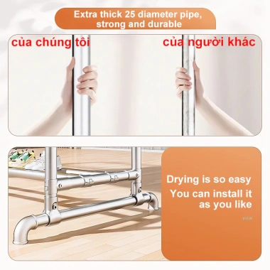 Giàn Phơi Quần Áo Chống Gió - Kệ Treo Ống Thép, Chịu Tải Mạnh, Giá Ưu Đãi 248k