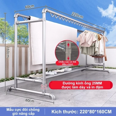 Giàn Phơi Quần Áo Chống Gió - Kệ Treo Ống Thép, Chịu Tải Mạnh, Giá Ưu Đãi 248k