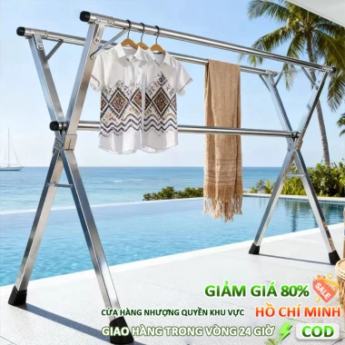 Giàn Phơi Quần Áo Inox Thông Minh Gấp Gọn Bánh Xe 1.6-2.4m Tiết Kiệm Không Gian