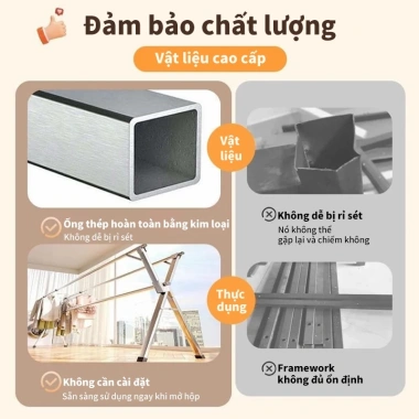 Giàn Phơi Quần Áo Inox Thông Minh Gấp Gọn Bánh Xe 1.6-2.4m Tiết Kiệm Không Gian