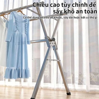 Giàn Phơi Quần Áo Inox Thông Minh Gấp Gọn Bánh Xe 1.6-2.4m Tiết Kiệm Không Gian