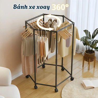 Giàn Phơi Quần Áo OMI 2 Tầng Khung Thép Đa Năng, Bánh Xe 360 độ, Giá 185.500₫