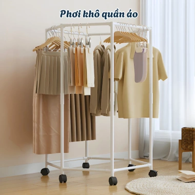 Giàn Phơi Quần Áo OMI 2 Tầng Khung Thép Đa Năng, Bánh Xe 360 độ, Giá 185.500₫
