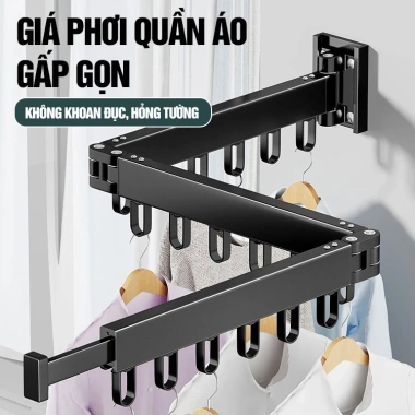 Giàn Phơi Quần Áo Treo Tường Gấp Gọn Hợp Kim Nhôm Không Cần Khoan, Diện Tích Nhỏ 240k