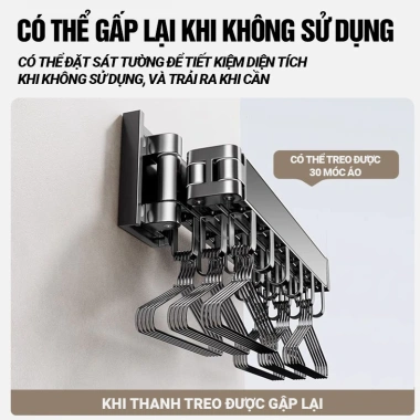 Giàn Phơi Quần Áo Treo Tường Gấp Gọn Hợp Kim Nhôm Không Cần Khoan, Diện Tích Nhỏ 240k