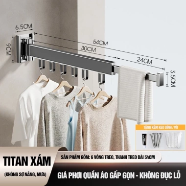 Giàn Phơi Quần Áo Treo Tường Gấp Gọn Hợp Kim Nhôm Không Cần Khoan, Diện Tích Nhỏ 240k