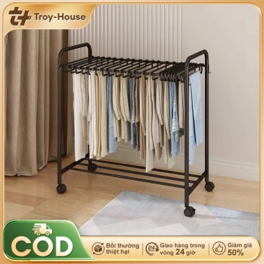 Giàn phơi quần áo Troy có thể điều chỉnh đa năng, kệ treo quần bánh xe, móc kẹp tích hợp, giá ưu đãi 349.000đ