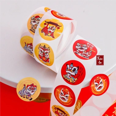 Giao đơn từ 30k - 50 tem dán Lân Tết tròn 3.8cm in bóng, sắc nét, giá chỉ 27.000đ cho Năm Mới New Year