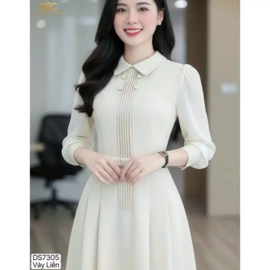 Giao Ngay DVC Chính Hãng – Váy Liền Công Sở Cao Cấp DS7.305 Màu Kem Dáng Xòe Thanh Lịch, Giá 451k VND 2