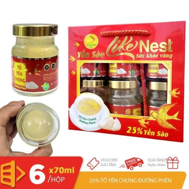 Giao ngay Like Nest Hộp xách 6 hủ 70ml - Tổ yến sào 25% chưng đường phèn - Sức khỏe Vàng - Giá 89.000 VND