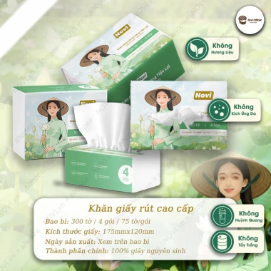 Giấy ăn 300 tờ 4 lớp 75 rút một lần mềm mịn an toàn - Cô gái hoa sen, giá 79.000₫