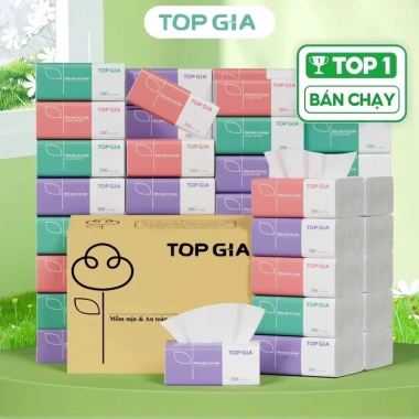 Giấy ăn Gấu Trúc Top Gia 30 gói 4 lớp mix 3 màu - Siêu mềm, thấm hút, giá 45.000 VND