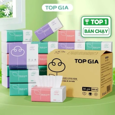 Giấy ăn Gấu Trúc Top Gia 30 gói 4 lớp mix 3 màu - Siêu mềm, thấm hút, giá 45.000 VND