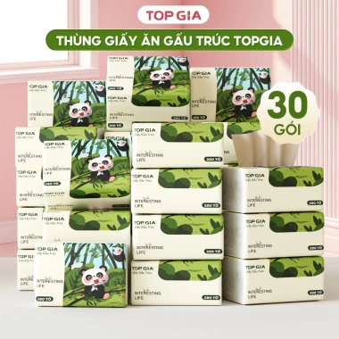 Giấy ăn gấu trúc Top Gia 30 gói 46g bột tre nguyên chất an toàn mềm mịn giảm giá 95.000₫