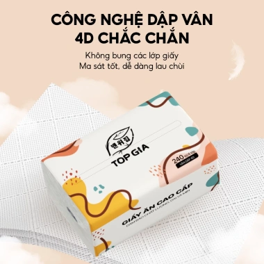 Giấy ăn rút đa sắc Topgia 30 gói 240 tờ 4 lớp dập vân 4D cấp, mềm mịn, thấm hút 2