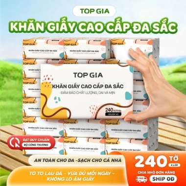 Giấy ăn rút Topgia 240 tờ 4 lớp đa sắc, dập vân 4D, mềm mịn, thấm hút tốt 62.000đ