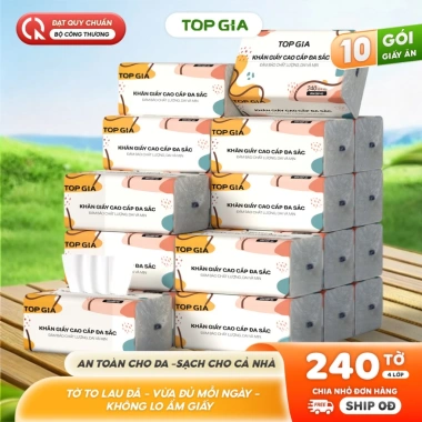 Giấy ăn rút Topgia 240 tờ 4 lớp đa sắc, dập vân 4D, mềm mịn, thấm hút tốt 62.000đ