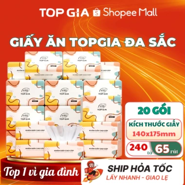 Giấy ăn rút Topgia thùng 20 gói 240 tờ 4 lớp đa sắc, dập vân 4D, mềm mịn, thấm hút tốt - Giá chỉ 119.000₫