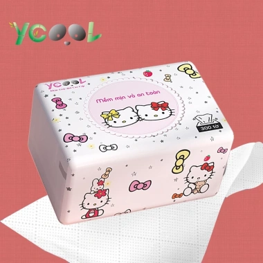 Giấy ăn YCOOL giấy rút thùng 30 gói 300 tờ trắng Hello Kitty - Giá chỉ 119.000₫