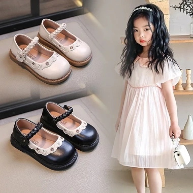 Giày bé gái mùa thu 2.026 PU mềm mại, đế bệt, thêu pha lê thời trang - 278k