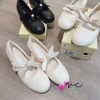 Giày bệ nơ da mềm 2 màu đen-kem, độn 3cm, size 35-39, giảm giá 520k