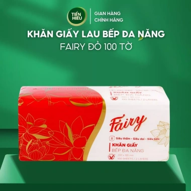Giấy Bếp FAIRY Đỏ Cao Cấp 100 Tờ Mềm Mịn Thấm Hút Dầu Lau Chùi Tiện Lợi 2