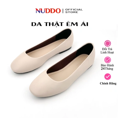 Giày Bệt Nữ Da Thật NUDDO - Guốc Đế Bằng Mũi Vuông Siêu Êm, Giảm còn 369k