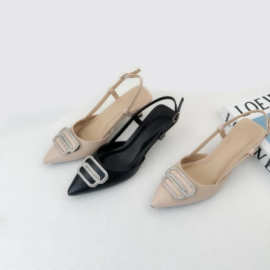 Giày bít mũi cao gót nữ 5 phân nhọn đính nơ đá Guốc sandal NUDDO N519 giảm giá 468k