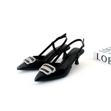 Giày bít mũi cao gót nữ 5 phân nhọn đính nơ đá Guốc sandal NUDDO N519 giảm giá 468k