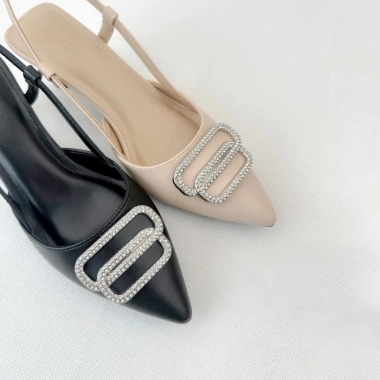 Giày bít mũi cao gót nữ 5 phân nhọn đính nơ đá Guốc sandal NUDDO N519 giảm giá 468k