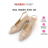 Giày Bít Mũi Nữ 5cm Phối Nơ Da Thật Slingback Cao Gót Mũi Nhọn Đế Vuông NUDDO N5.555 475k