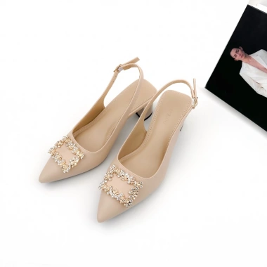 Giày Bít Mũi Nữ 5cm Phối Nơ Da Thật Slingback Cao Gót Mũi Nhọn Đế Vuông NUDDO N5.555 475k 3