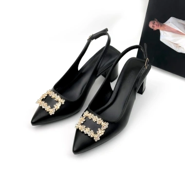 Giày Bít Mũi Nữ 5cm Phối Nơ Da Thật Slingback Cao Gót Mũi Nhọn Đế Vuông NUDDO N5.555 475k 4