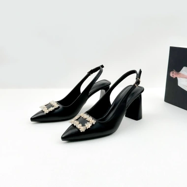 Giày Bít Mũi Nữ 5cm Phối Nơ Da Thật Slingback Cao Gót Mũi Nhọn Đế Vuông NUDDO N5.555 475k 6