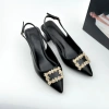 Giày Bít Mũi Nữ 5cm Phối Nơ Da Thật Slingback Cao Gót Mũi Nhọn Đế Vuông NUDDO N5.555 475k 9