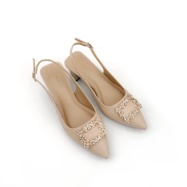 Giày Bít Mũi Nữ 5cm Phối Nơ Da Thật Slingback Cao Gót Mũi Nhọn Đế Vuông NUDDO N5.555 475k 10