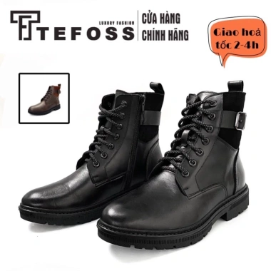 Giày boot nam cao cổ Chunky Zip da bò thật, khoá kéo & buộc dây, size 38‑45, đế cao 5cm, thời trang, giảm giá 35%