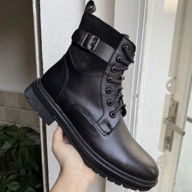 Giày boot nam cao cổ Chunky Zip da bò thật, khoá kéo & buộc dây, size 38‑45, đế cao 5cm, thời trang, giảm giá 35%