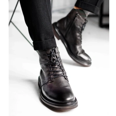 Giày boot nam da thật màu đen và nâu fade, cao cổ, khóa kéo, phong cách công sở