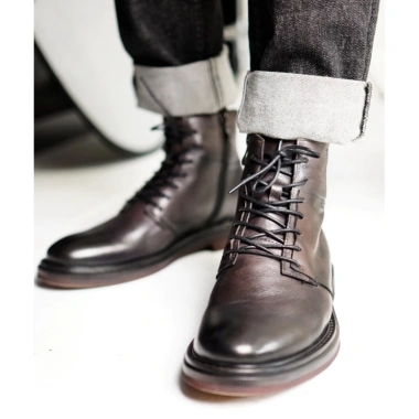 Giày boot nam da thật màu đen và nâu fade, cao cổ, khóa kéo, phong cách công sở