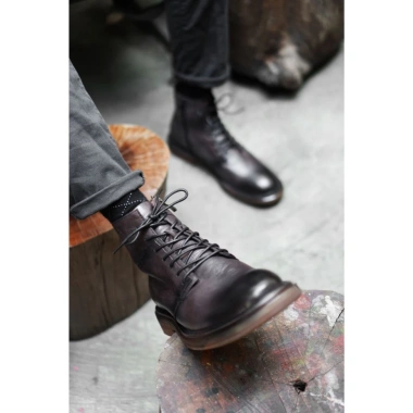 Giày boot nam da thật màu đen và nâu fade, cao cổ, khóa kéo, phong cách công sở