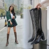Giày boots nữ đùi lưới cao gót 9p, gót vuông mũi viền bạc, khóa sau - Thời trang du lịch, giá chỉ 419k 2