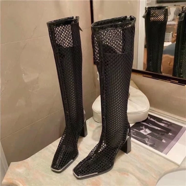Giày boots nữ đùi lưới cao gót 9p, gót vuông mũi viền bạc, khóa sau - Thời trang du lịch, giá chỉ 419k 3