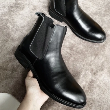 Giày Bốt Nam Chelsea Boots DA Bò Cao Cấp, Mũi Tròn, Đế Cao Su, BH 12 Tháng